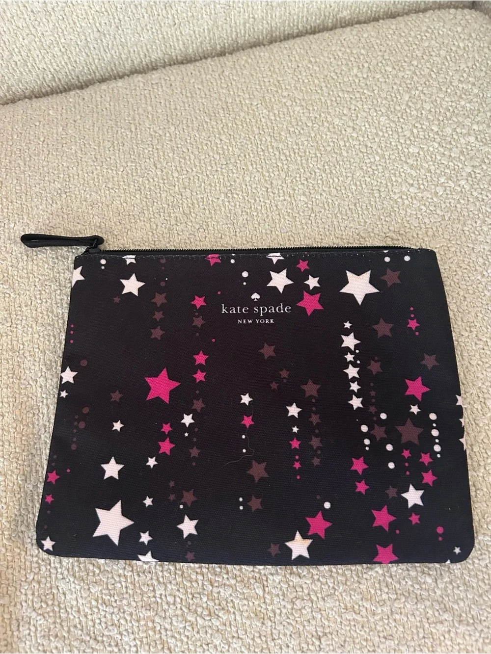 kate spade Black Star-Print Zip Pouch with Pink & White Accents